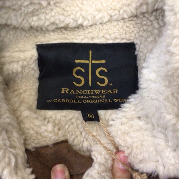 STS Ranchwear Mens Wheeler Faux Fur Rancher Jacket Tan Faux Leather Size Medium - Picture 3 of 4